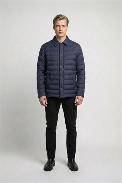 Giotelli Lacivert Regular Fit Yünlü Ceket Yaka Kapitone Erkek Mont