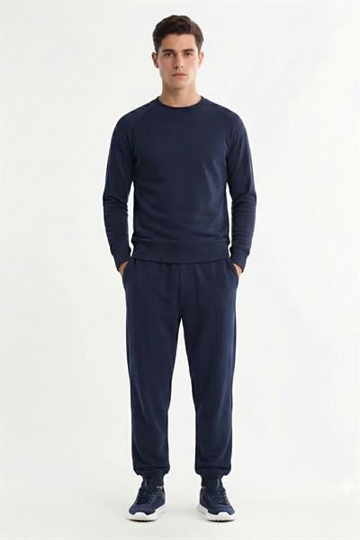 Giotelli Lacivert Comfort Fit %100 Pamuk Bisiklet Yaka Lastikli Paça Erkek Eşofman Takımı