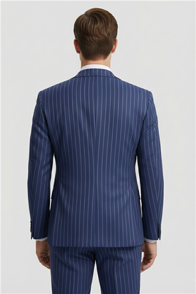 Giotelli Erkek Lacivert Dar Kesim Slim Fit Viskon 6 Drop Triko Yelekli Takım Elbise