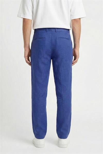 Giotelli Erkek Mavi Normal Kesim Regular Fit Dokuma Kemerli Yan Cep Pantolon