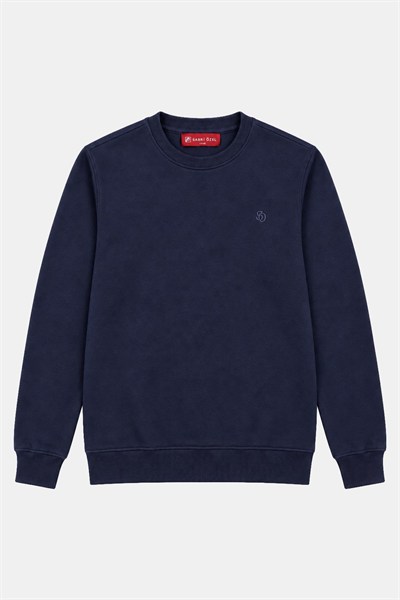 Lacivert Bisiklet Yaka Basic Erkek Oversize Sweatshirt 