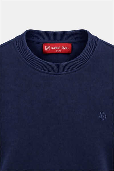 Lacivert Bisiklet Yaka Basic Erkek Oversize Sweatshirt 