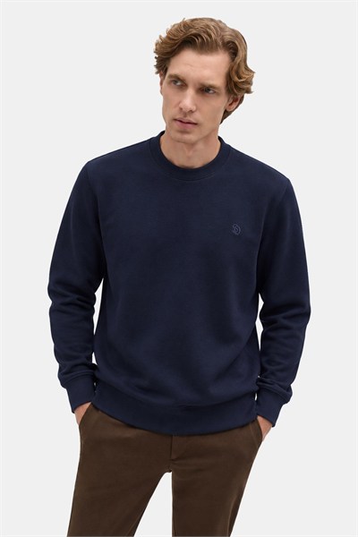 Lacivert Bisiklet Yaka Basic Erkek Oversize Sweatshirt 