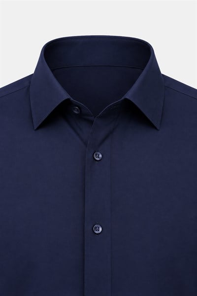 Lacivert Pamuklu Regular Fit Kısa Kollu Klasık Yaka Gömlek 