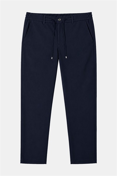 Lacivert Dokulu Arka Lastikli Köprü Kemerli Bağcıklı Slim Fit Jogger Pantolon