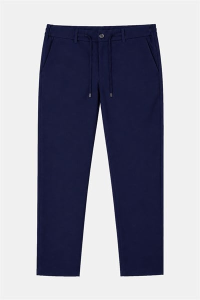 Lacivert Slim Fit Bel Bağcıklı Paraşüt Pantolon