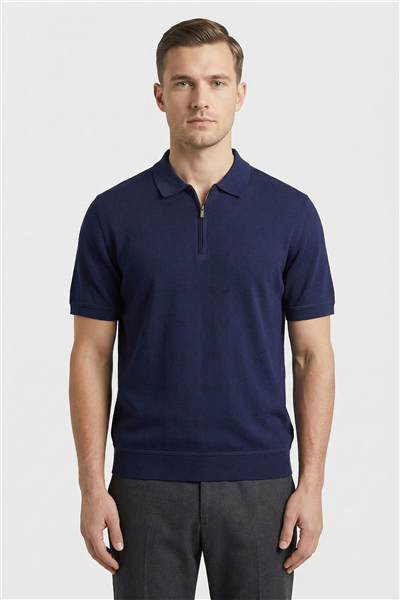 Giotelli Lacivert Regular Fit %100 Pamuk Fermuarlı Polo Yaka Erkek Tişört