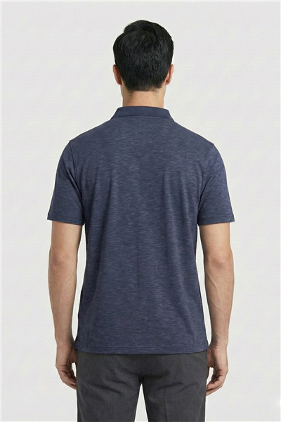 Giotelli Erkek Lacivert Dar Kesim Slim Fit %100 Pamuk Düğmeli Polo Yaka Tişört