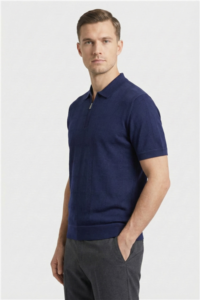 Giotelli Lacivert Regular Fit %100 Pamuk Fermuarlı Polo Yaka Erkek Tişört