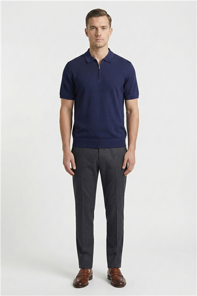Giotelli Lacivert Regular Fit %100 Pamuk Fermuarlı Polo Yaka Erkek Tişört