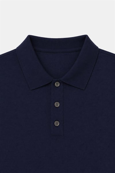 Lacivert Regular Fit Göğüs Nakış Detaylı Polo Yaka Triko T-shirt