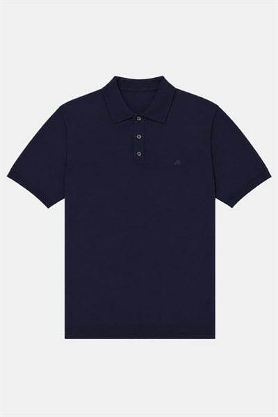 Lacivert Regular Fit Göğüs Nakış Detaylı Polo Yaka Triko T-shirt