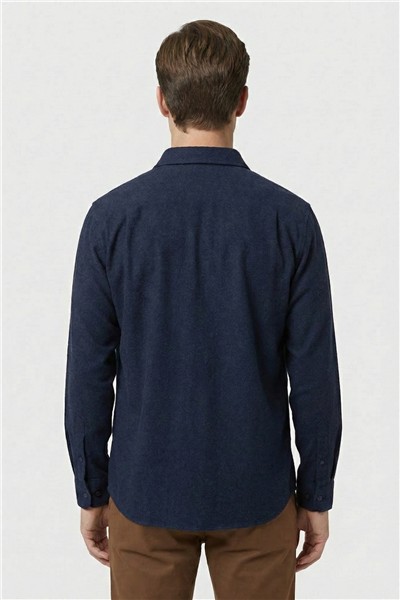 Lacivert Regular Fit Pamuklu Uzun Kollu Düz Polo Yaka Erkek Oduncu Gömlek