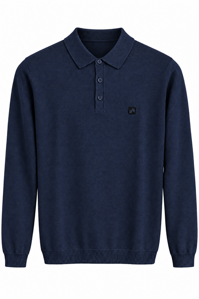 Lacivert Regular Fit Pamuklu Polo Yaka Triko Kazak