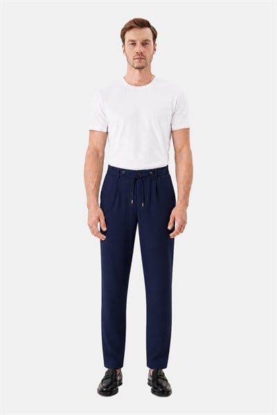 Lacivert Regular Fit Yan Cep Lastikli Bel Klasik Paça Jogger Pantolon