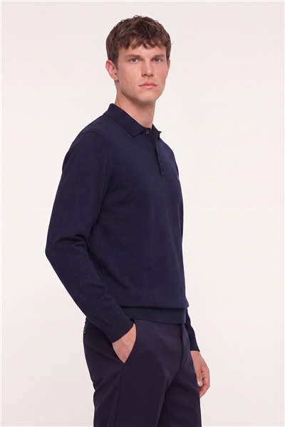 Lacivert SABRİ ÖZEL DÜĞMELİ YAKA KAZAK