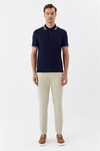 Lacivert Slim Fit %100 Pamuk Düğmeli Polo Yaka T-shirt