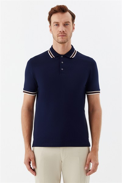 Lacivert Slim Fit %100 Pamuk Düğmeli Polo Yaka T-shirt