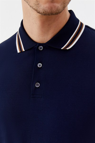 Lacivert Slim Fit %100 Pamuk Düğmeli Polo Yaka T-shirt