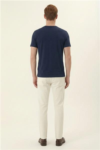 Giotelli Lacivert Slim Fit %100 Pamuk Baskılı Bisiklet Yaka Erkek Tişört