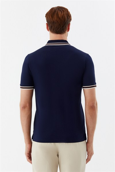 Lacivert Slim Fit %100 Pamuk Düğmeli Polo Yaka T-shirt