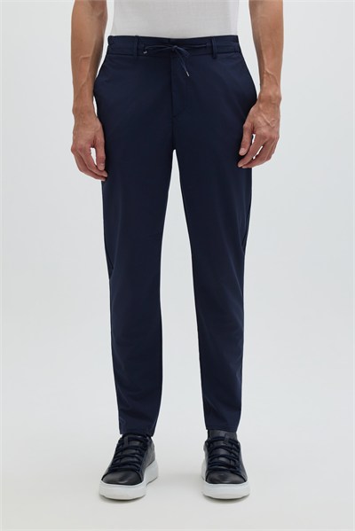 Lacivert Slim Fit Bel Bağcıklı Paraşüt Pantolon