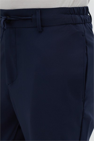 Lacivert Slim Fit Bel Bağcıklı Paraşüt Pantolon
