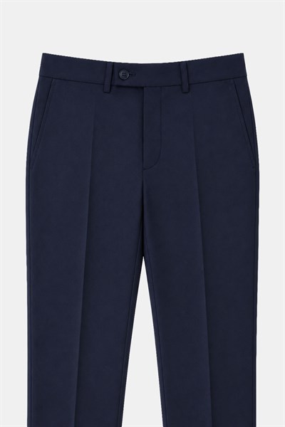 Lacivert Slim Fit Düz Paça 6 Drop Mono Yaka Klasik Takım Elbise