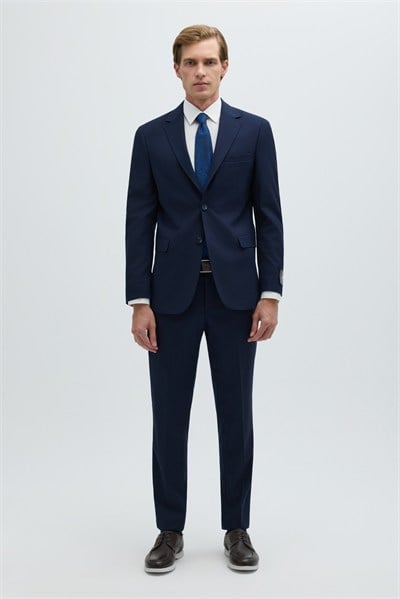 Lacivert Slim Fit Düz Paça 6 Drop Mono Yaka Klasik Takım Elbise