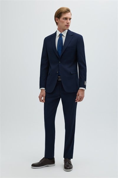Lacivert Slim Fit Düz Paça 6 Drop Mono Yaka Klasik Takım Elbise