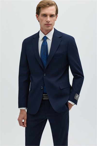 Lacivert Slim Fit Düz Paça 6 Drop Mono Yaka Klasik Takım Elbise