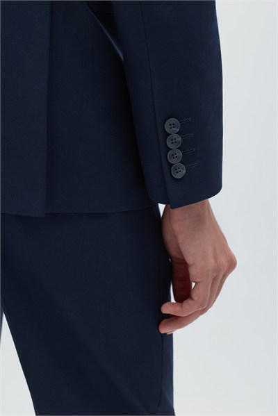 Lacivert Slim Fit Düz Paça 6 Drop Mono Yaka Klasik Takım Elbise