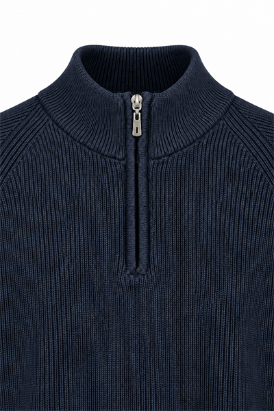 Lacivert Slim Fit Fermuarlı Yarım Balıkçı Yaka Triko Kazak