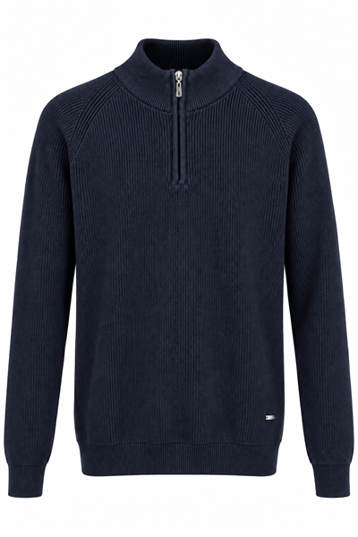 Lacivert Slim Fit Fermuarlı Yarım Balıkçı Yaka Triko Kazak