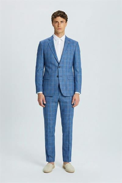 Giotelli Lacivert Slim Fit Mono Yaka Ekose Desenli Yelekli Takım Elbise