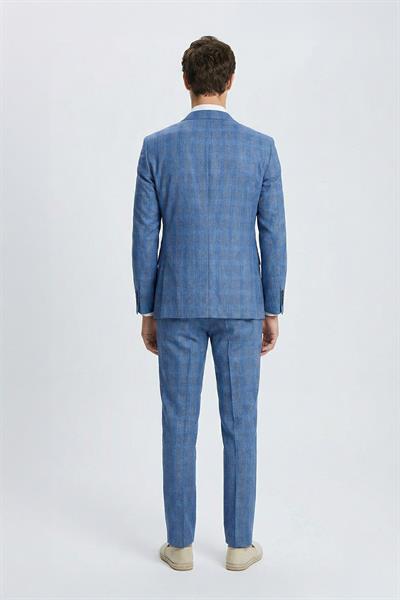 Giotelli Lacivert Slim Fit Mono Yaka Ekose Desenli Yelekli Takım Elbise