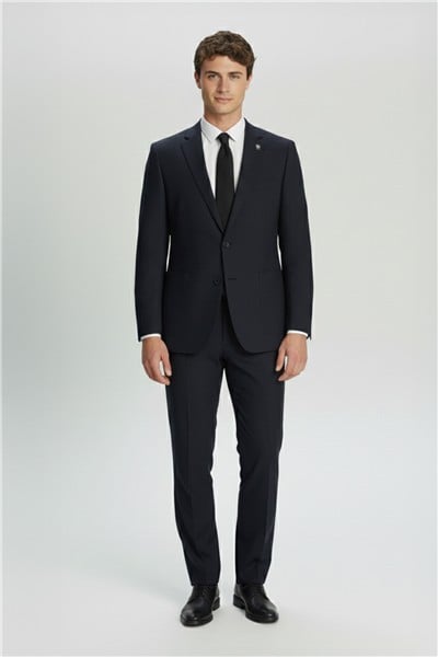 Lacivert Slim Fit Çizgili Mono Yaka 6 Drop Erkek Takım Elbise