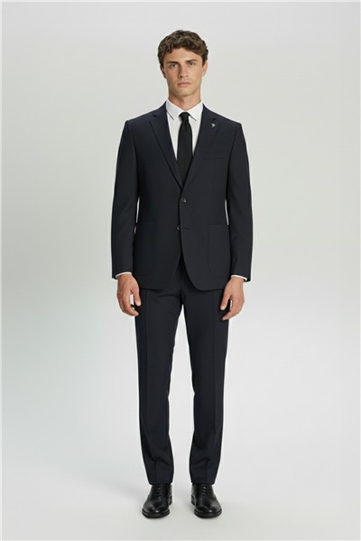 Lacivert Slim Fit Çizgili Mono Yaka 6 Drop Erkek Takım Elbise