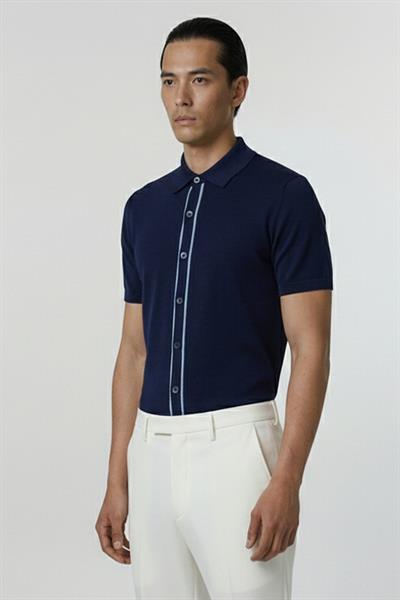 Giotelli Lacivert Slim Fit Triko Düğmeli Polo Yaka Erkek Gömlek