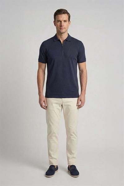 Giotelli Erkek Lacivert Normal Kesim Regular Fit %100 Pamuklu Armürlü Polo Yaka Tişört