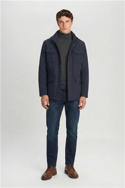 Lacivert Slim Fit Dik Yaka Cepli Erkek Mont