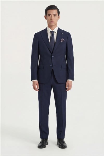 Giotelli Erkek Lacivert Dar Kesim Slim Fit Viskon Dokuma Normal Bel 6 Drop Takım Elbise