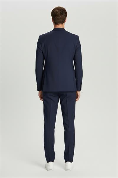 Erkek Lacivert Dar Kesim Slim Fit Yünlü Sivri Yaka Tam Astarlı Düğmeli Kordonlu Lastikli Bel Casual 4 Drop Takım Elbise