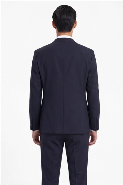 Erkek Lacivert Dar Kesim Slim Fit Yünlü Çizgili Sivri Yaka Klasik Paça Tam Astarlı 6 Drop Takım Elbise