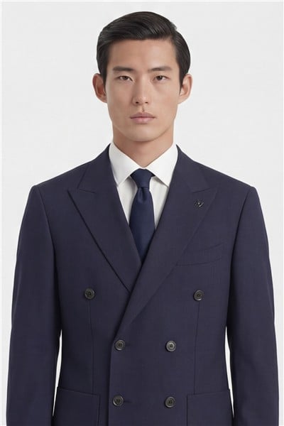 Erkek Lacivert Dar Kesim Slim Fit Yünlü Sivri Yaka Klasik Paça Tam Astarlı 6 Drop Klasik Takım Elbise