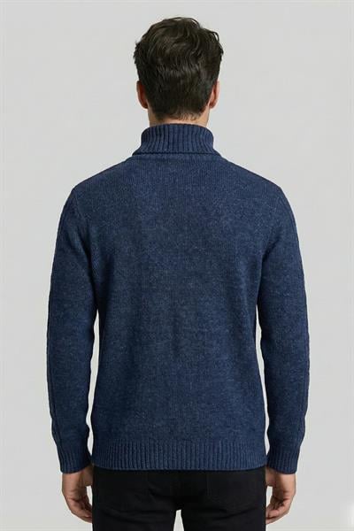 Lacivert Regular Fit Yünlü Desenli Tam Balıkçı Yaka Triko Kazak