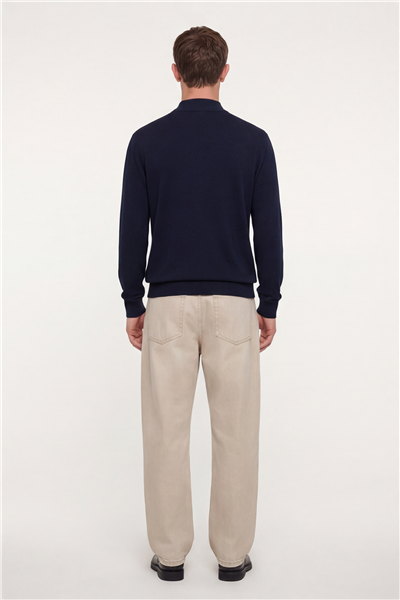 Erkek Lacivert Dar Kesim Slim Fit Yünlü Yarım Balıkçı Yaka Triko Kazak