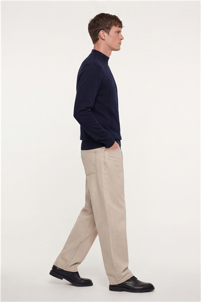 Erkek Lacivert Dar Kesim Slim Fit Yünlü Yarım Balıkçı Yaka Triko Kazak