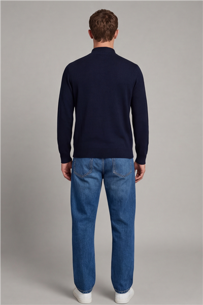 Erkek Lacivert Normal Kesim Regular Fit Yünlü Dokuma Desenli Triko Kazak