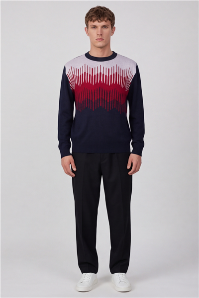 Erkek Lacivert Normal Kesim Regular Fit Yünlü Dokuma Triko Kazak